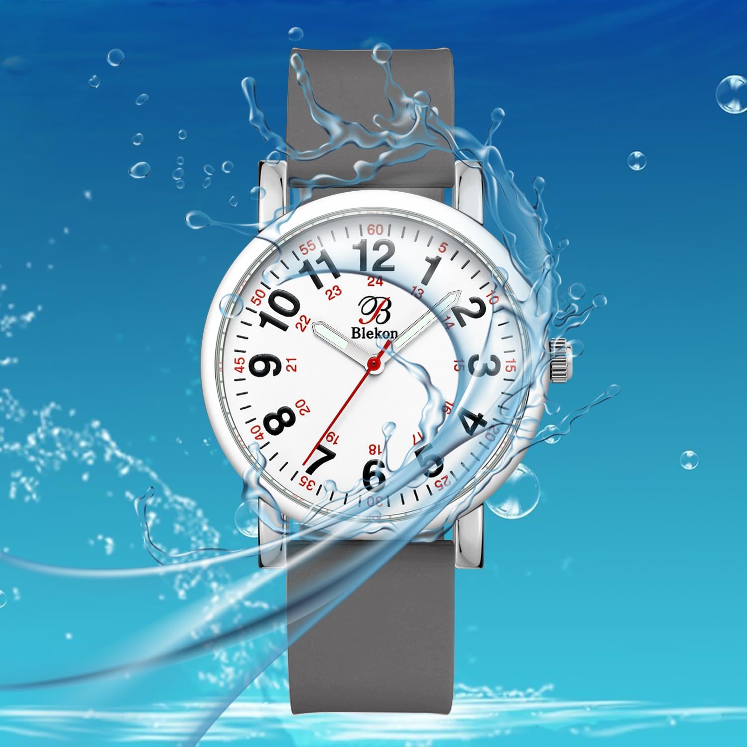 Blekon Original Nurse Watch with Second Hand – Nursing Student Essentials Work Watches for Women, Clip-On Analog Wristwatch for Nurses & Medical Students with Sweeping Secondhand (White/Gray)