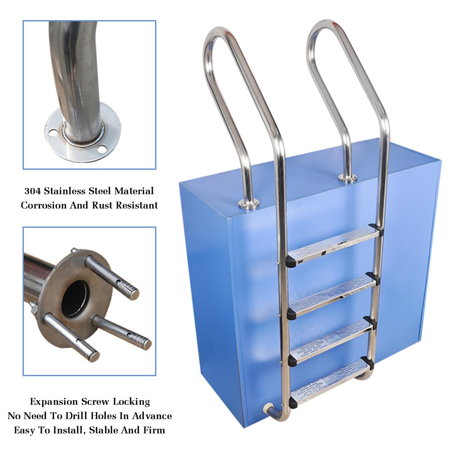 Scaletta per Piscina con corrimano, in Acciaio Inox interrato, Portata Fino a 250 kg, con Base di Installazione Rapida, Adatta per parchi Acquatici Interni ed Esterni.