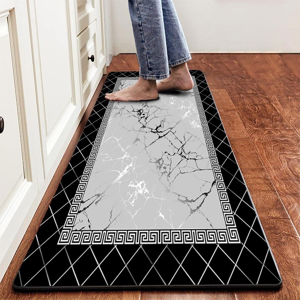 EMMTEEY Anti Fatigue Kitchen Mat Cushioned Kitchen Floor Mats Abstract Modern Geometric and Marble PVC Waterproof Memory Foam Kitchen Mat 23.5"X70" Non Slip Runner for Hallways Laundry Office Sink