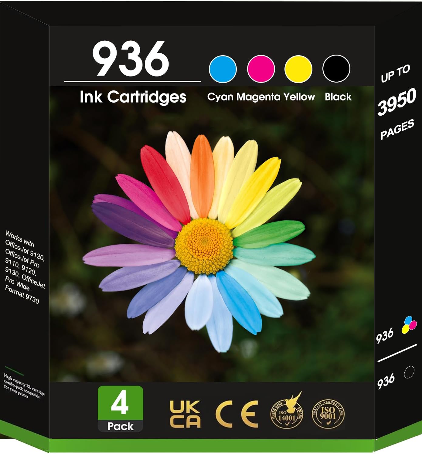 936 Ink Cartridge Combo Pack with Chip High Yield - Replacement for HP Ink 936 936e 936XL - Use for OfficeJet 9120e 9122e 9125e 9128e 9110b 9130b 9135e 9730e Printer - 4 Pack Black Cyan Magenta Yellow