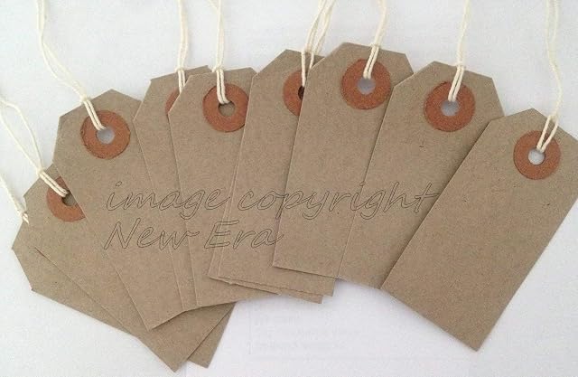 Pack of 100 Brown Buff Strung Tags All Size Manila Luggage Labels Tickets Tie On Craft Tag (54x29mm)