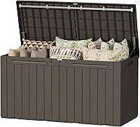 Vista 26 de Devoko Caja de almacenamiento para exteriores de 31 galones, caja de resina impermeable para terraza, con cierre y resistente a los rayos UV