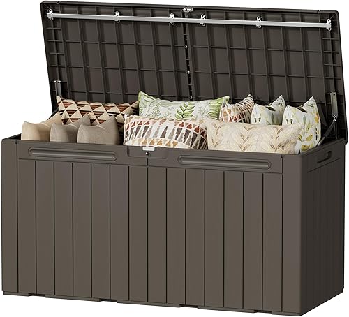 Vista 28 de Devoko Caja de almacenamiento grande impermeable de 100 galones, de resina, para interiores y exteriores, con cierre, contenedor de almacenamiento