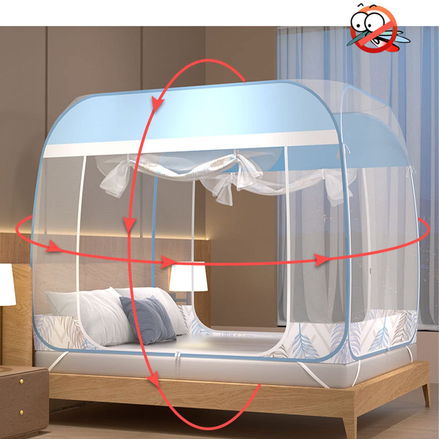 Pop-Up Moskitonetz Zelt Portable Folding Design mit Großen Quadratischen Top Abnehmbaren Stahldraht Bett Vordach für Garten Camping Reisen, 150 * 200 * 170CM