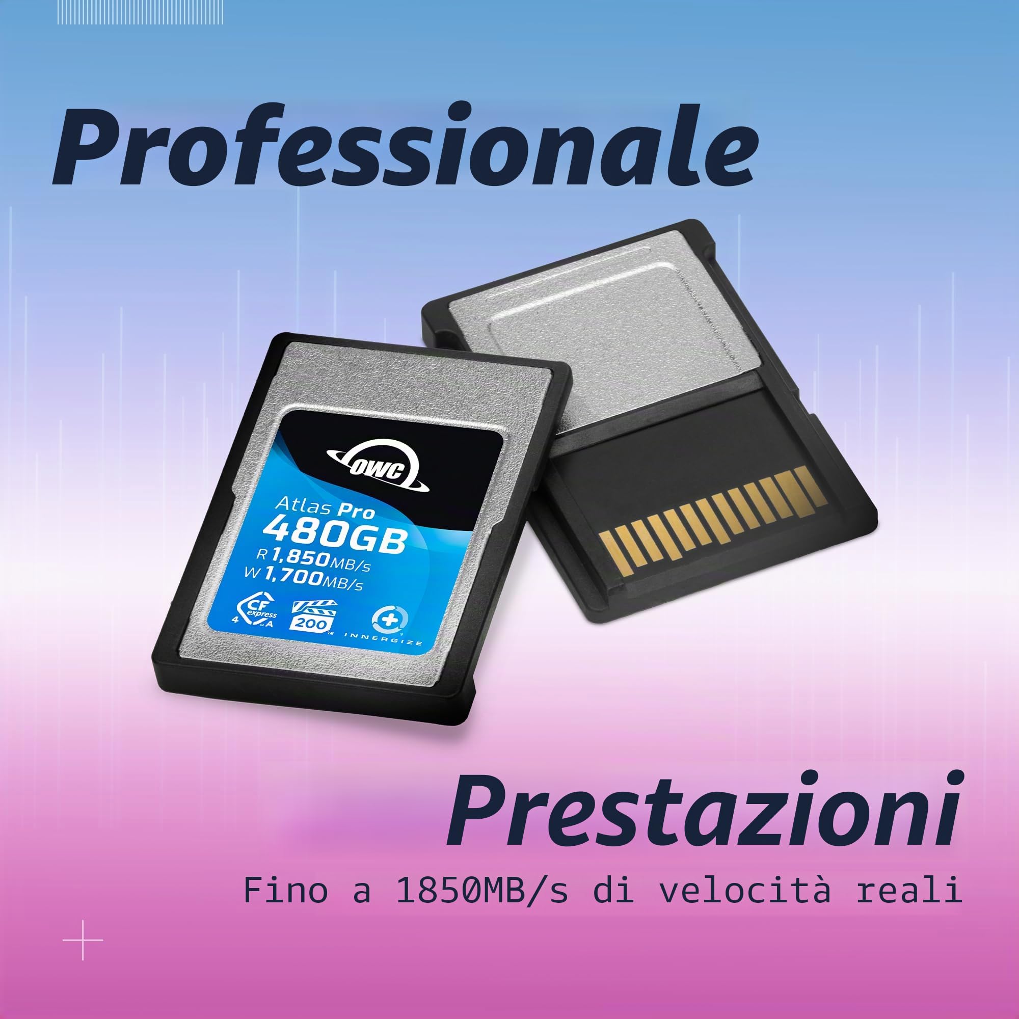 OWC Atlas Pro - Scheda di memoria Cfexpress 4.0 di tipo A ad alte prestazioni, 480 GB, di grado professionale, fino a 1850 MB/s in lettura e 1700 MB/s in scrittura