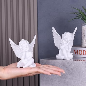 orenm 2 Pieces Angel Figurine Resin Sleeping Angel Figurine Sculpture for Indoor Outdoor Home Decoration Cute Adorable Angle Sculpture Memorial Statue 10cm (White)