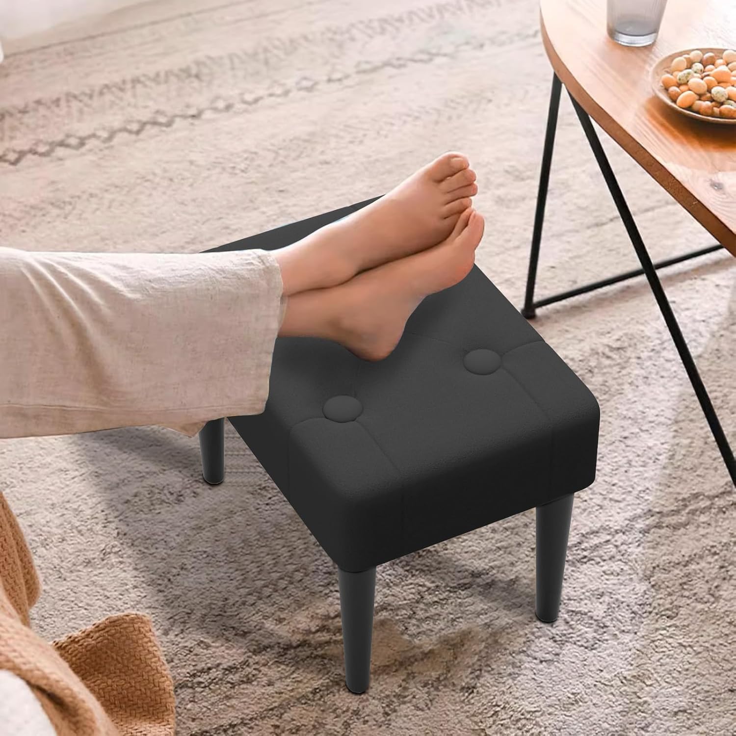AmasSmile Footstool Ottoman,Velvet Soft Footrest Ottoman with Wood Legs,Sofa