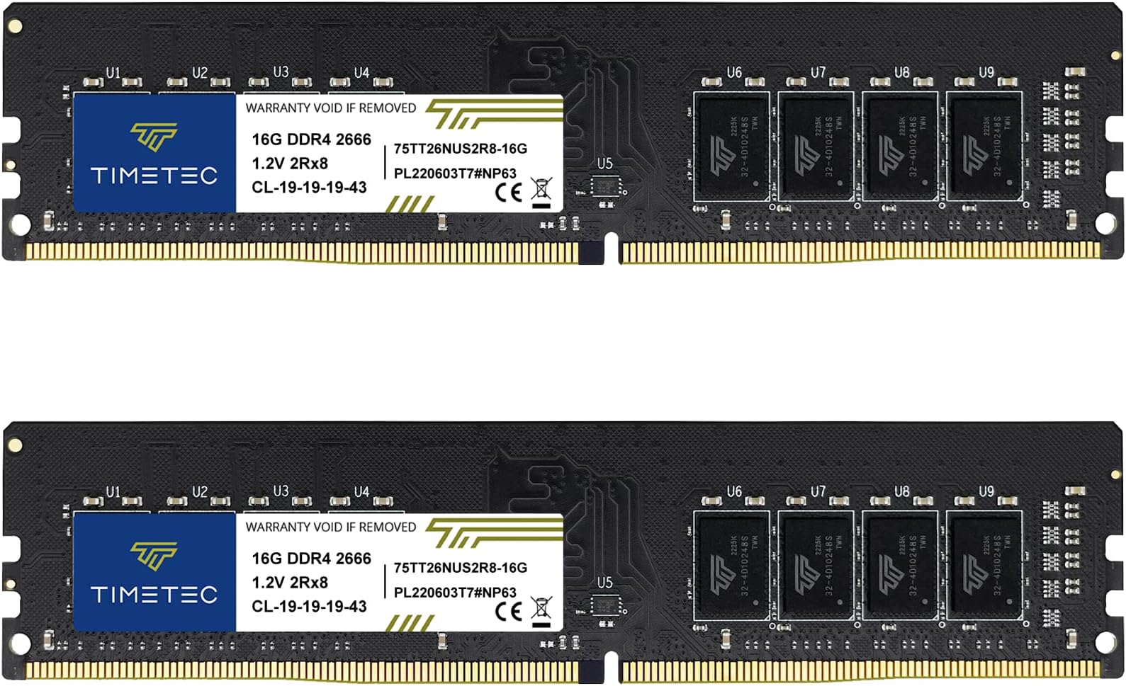 Timetec 32GB KIT (2x16GB) DDR4 2666MHz (PC4-2666V) PC4-21300 UDIMM Desktop RAM – 288-Pin 1.2V CL19 Non-ECC Unbuffered DIMM Memory Module Upgrade