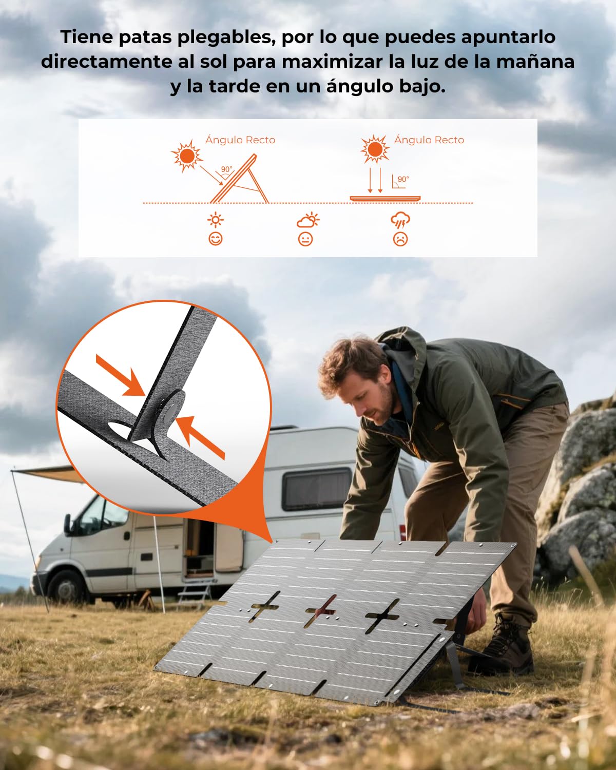 BigBlue Cargador Solar Plegable de 60W, ETFE Panel Solar Portátil QC3.0+PD45W+Salida de CC de 22,2V 【IP68 Resistente al Agua y Soporte】 para Acampada, Compatible con Celular Tableta Generador Solar