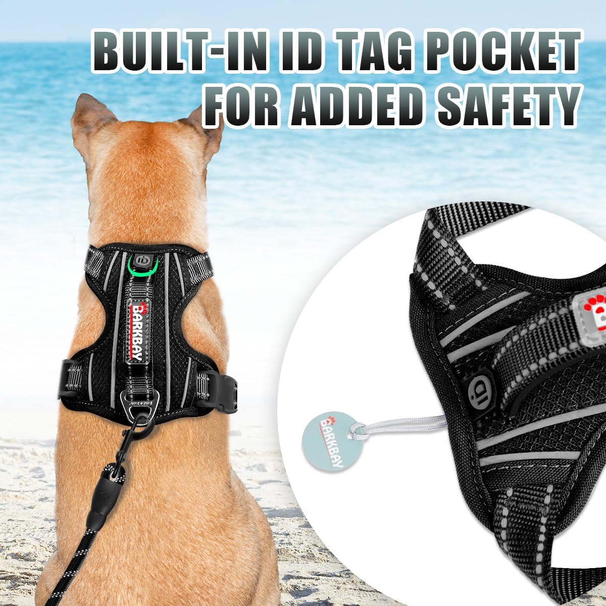 BARKBAY No Pull Dog Harness Large Reflective Dog Harness with Front Clip and Easy Control Handle for Walking Training Running with ID tag Pocket(Black,XL) X-Large Black