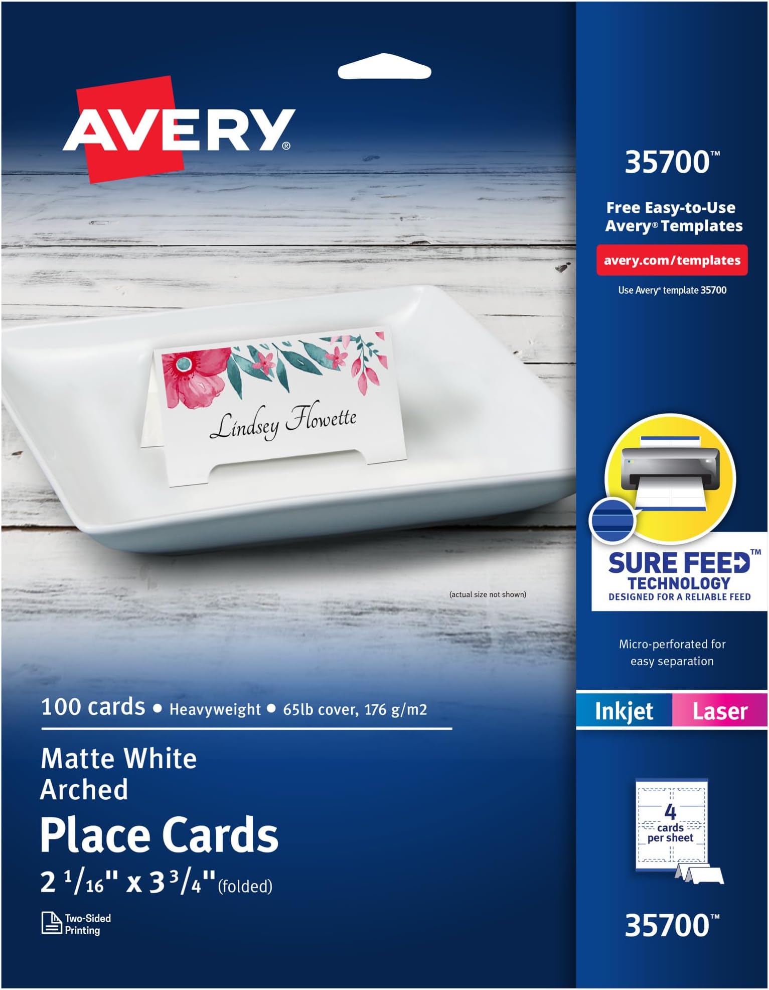 Avery 5305 Medium Embossed Tent Cards, White, 21/2 x 81/