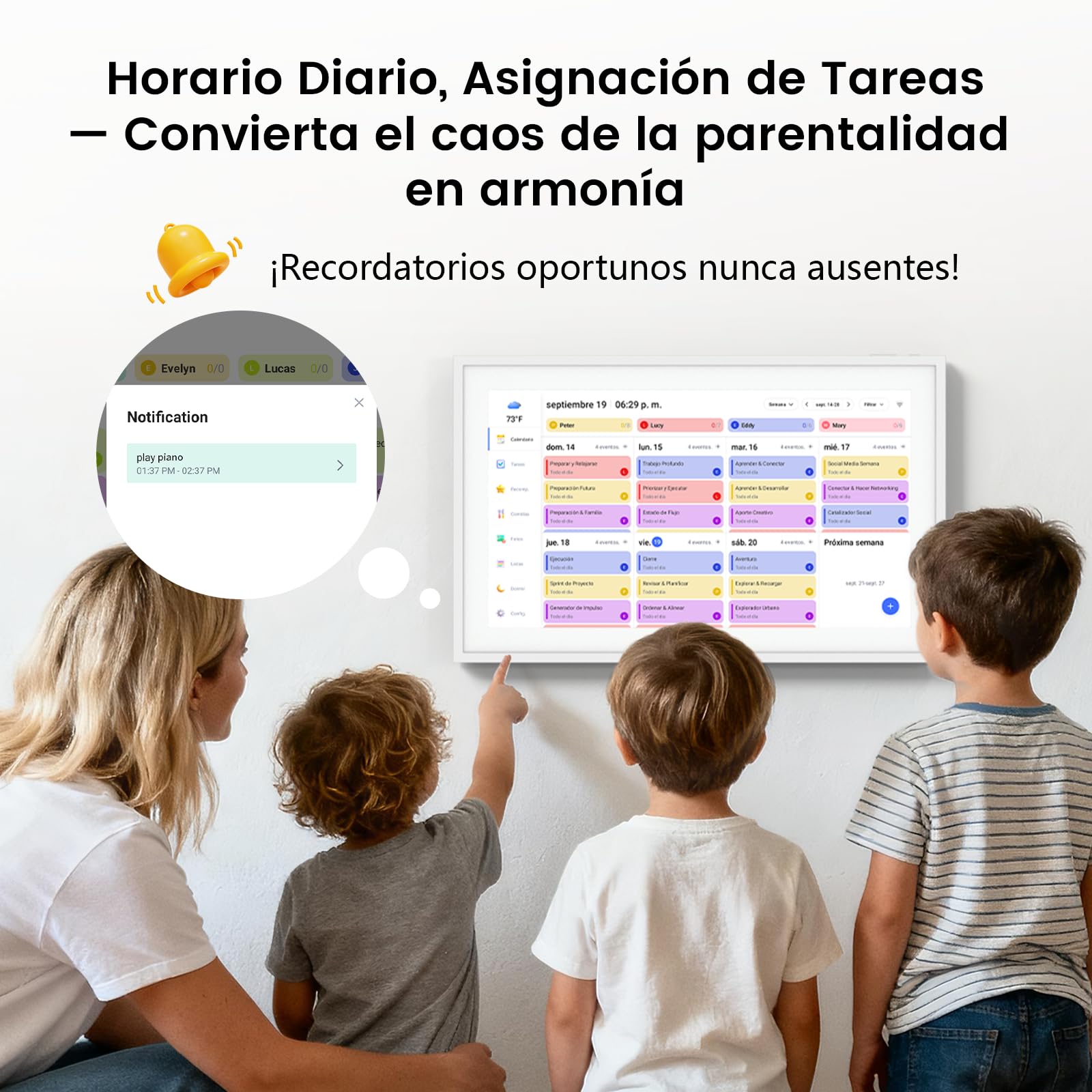 Planificador familiar digital de 15,6 pulgadas, pantalla táctil Full HD, con calendario de pared, marco de fotos (1920 x 1080), reloj, planificador, planificador de comidas para familia y personas
