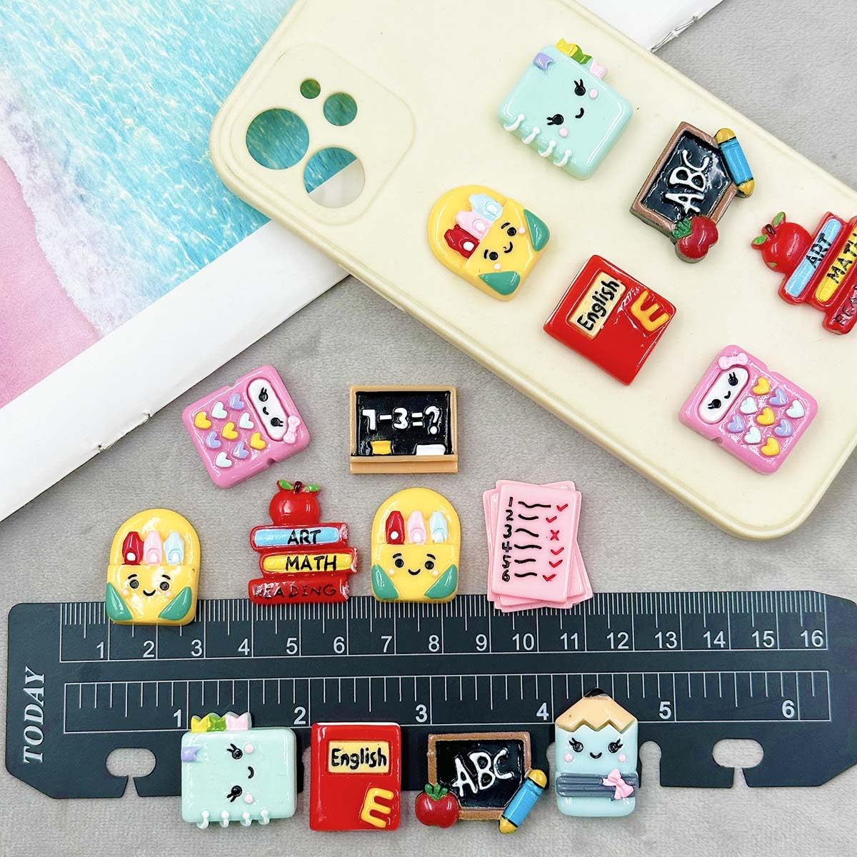 Back to School Flatback Resin Charms, 36Pcs School Supplies Teacher Charms Resin Embellishments Cute Cartoon Pencil Apple Cabochons for Stationery Theme Decorations Scrapbooking Hair Clips DIY Crafts - Image 3