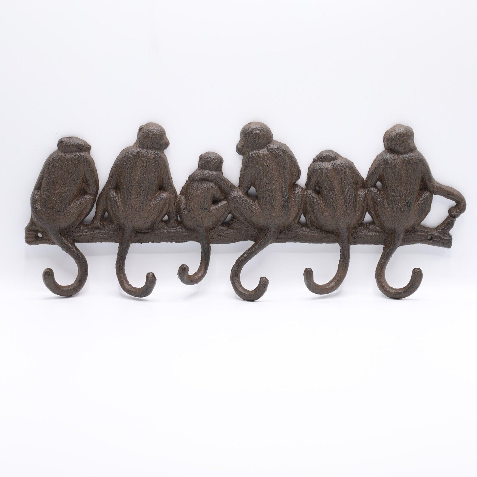 Fyne-Finds Cast Iron Rustic Hook Monkey Family Tail Coat Rack Wall Mounted Hooks Key Towel Hanger Safari