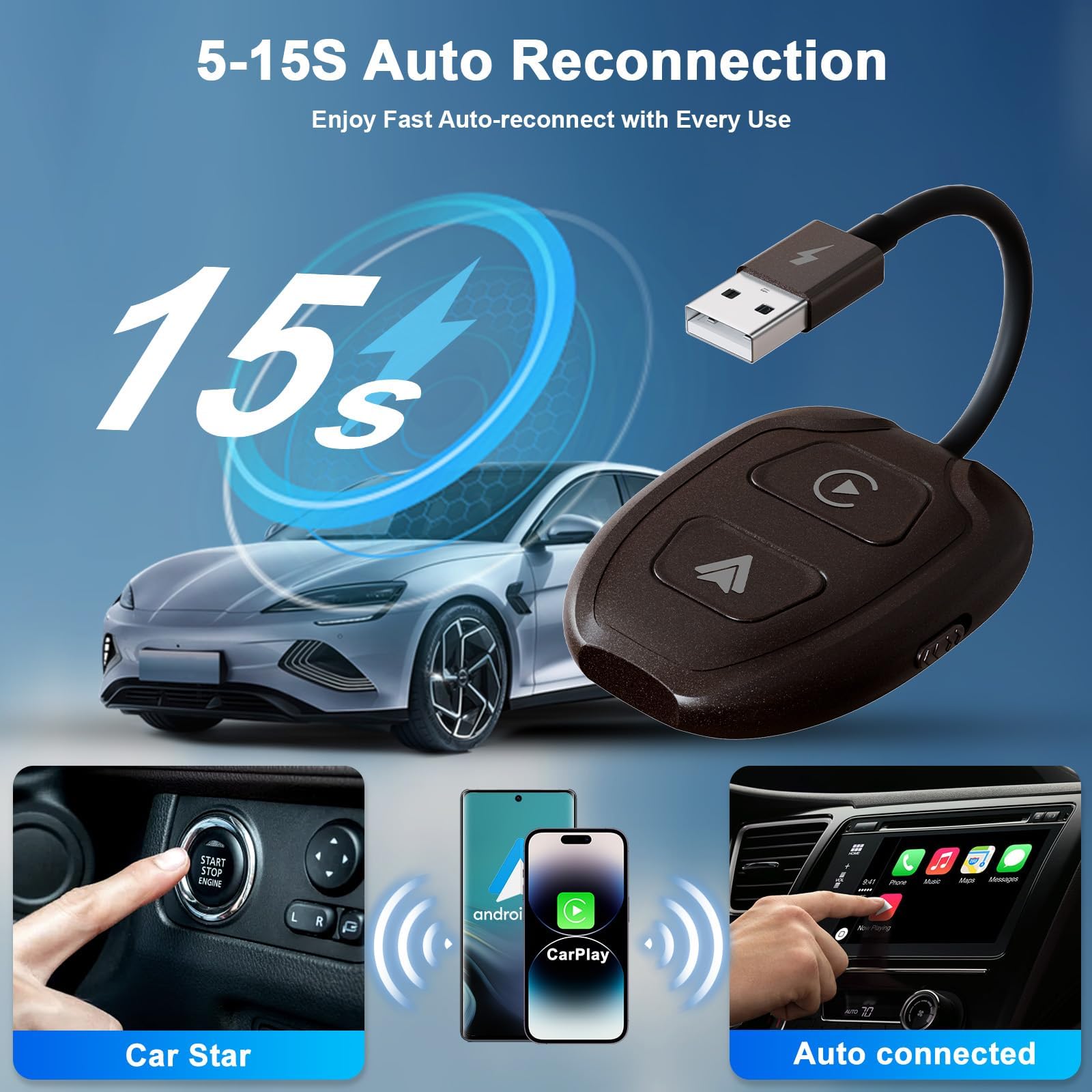 Adattatore Wireless CarPlay & Android Auto 2-in-1 | Trasforma Il Collegamento Cablato In Senza Fili - Foto 4