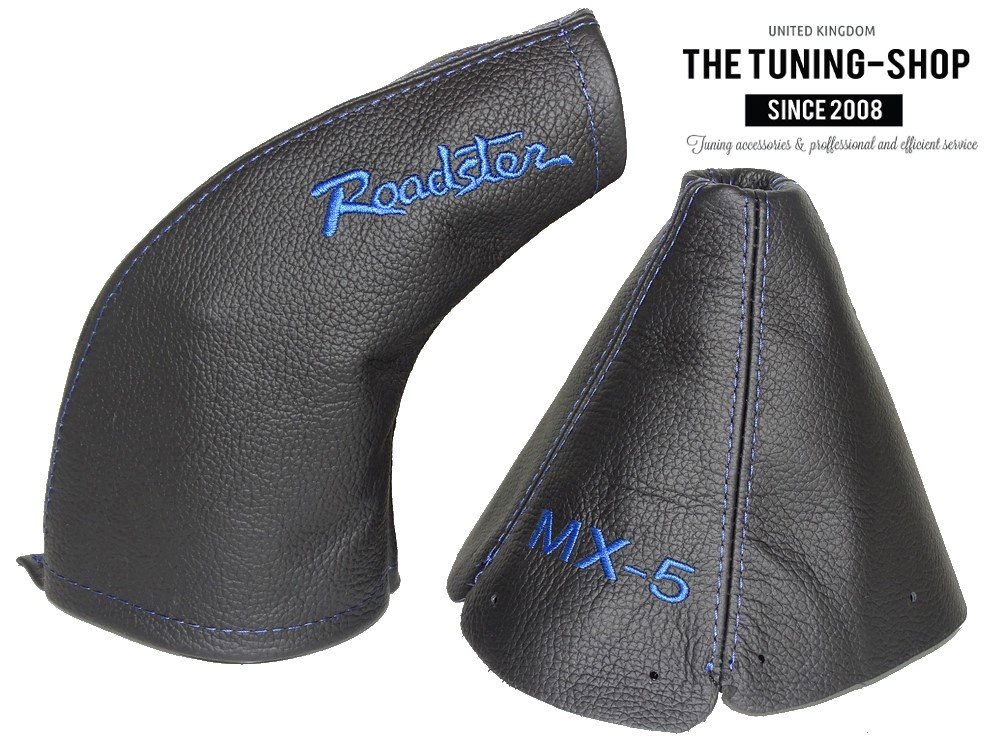 The Tuning-Shop Ltd For Mazda Mx-5 Mk1 NA 1989-97 Shift & E Brake Boot Black Leather Blue 