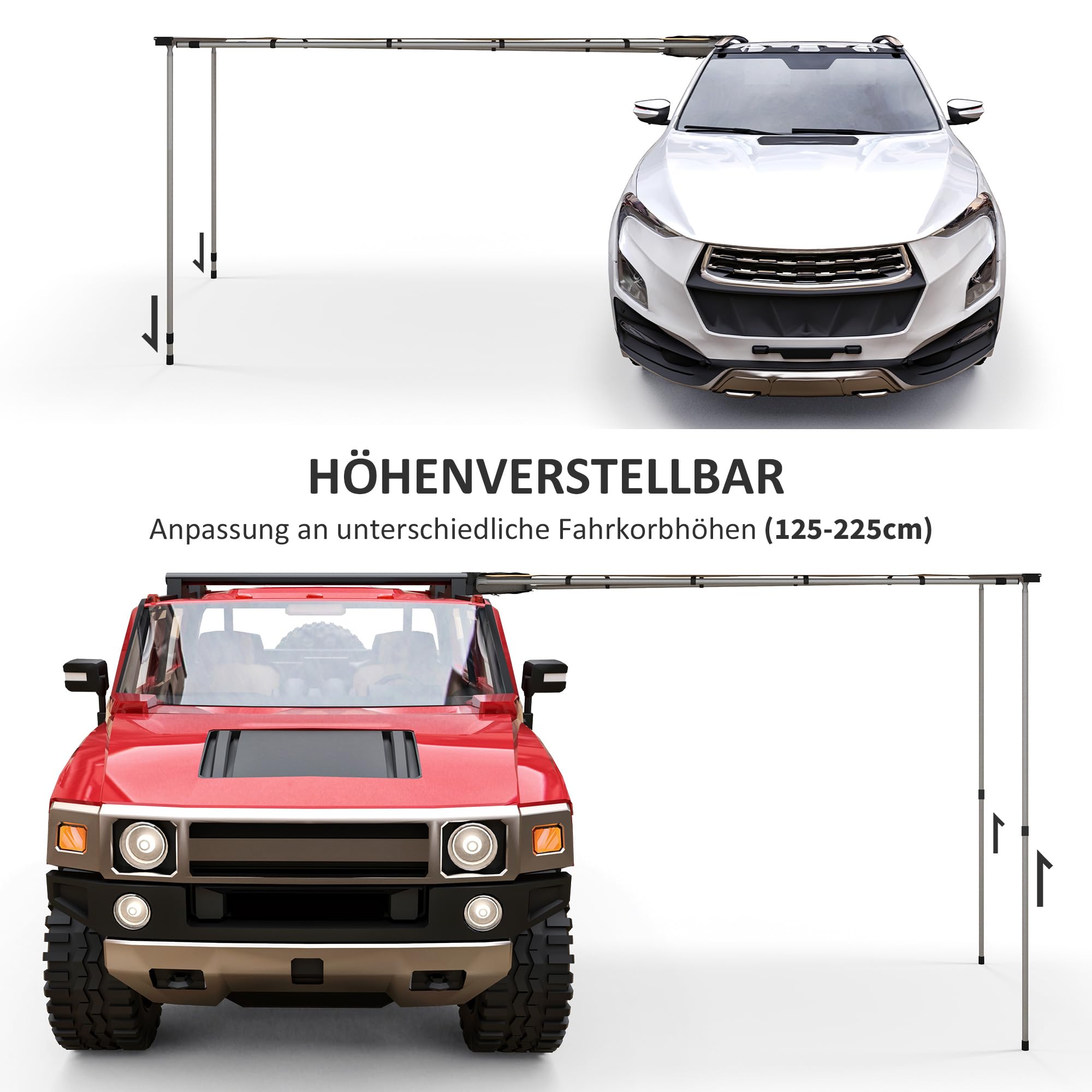 Outsunny Auto Markise 160 x 250 cm ausziehbar Wasserdicht Sonnensegel mit Keder UV-Schutz Dachzelt Vorzelt Auto Sonnenschutz für Camper Wohnwagen SUV Wohnmobil Outdoor