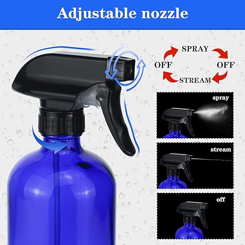 Miniatura 3 de 2 botellas rociadoras de vidrio, botella de spray azul vacía recargable de 16 onzas con boquillas de pulverización de niebla fina ajustables,