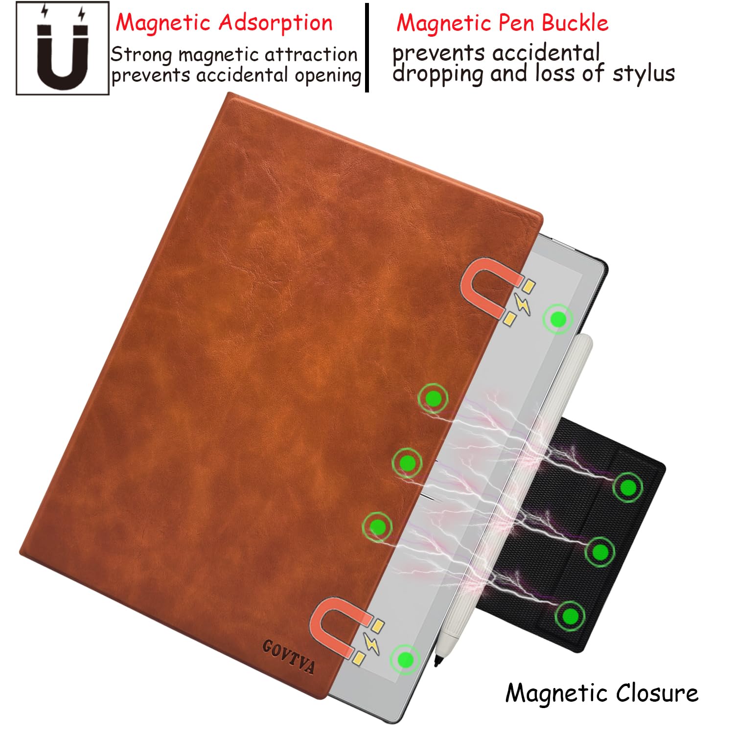 Custodia magnetica con supporto per tablet Onyx Boox Go 10.3 (2024), ultra sottile e leggera, in pelle con fibbia magnetica, funzione sleep/wake automatica, chiusura magnetica (marrone)
