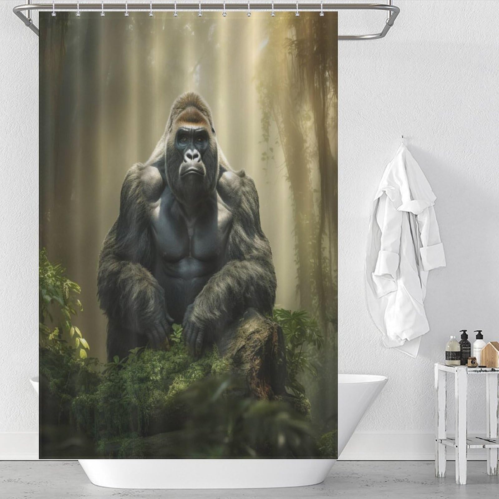 Rideau de douche gorille lavable et imperméable pour garder votre sol de salle de bain bien sec