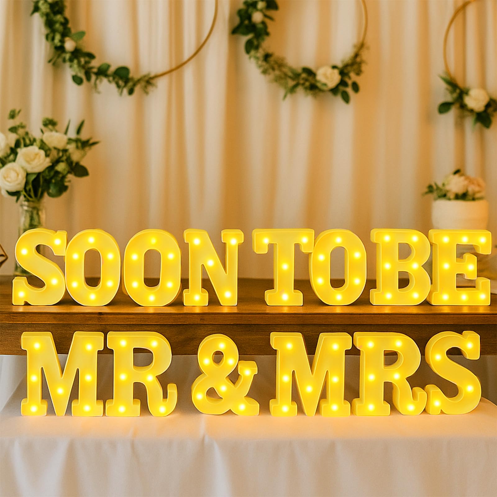 Photo 1 of Honoson 14 Pcs Soon to Be Mr and Mrs Light Sign Wedding Party Decoration LED Neon Light up Sign Table Decoration for Wedding Engagement Bridal Shower Party
