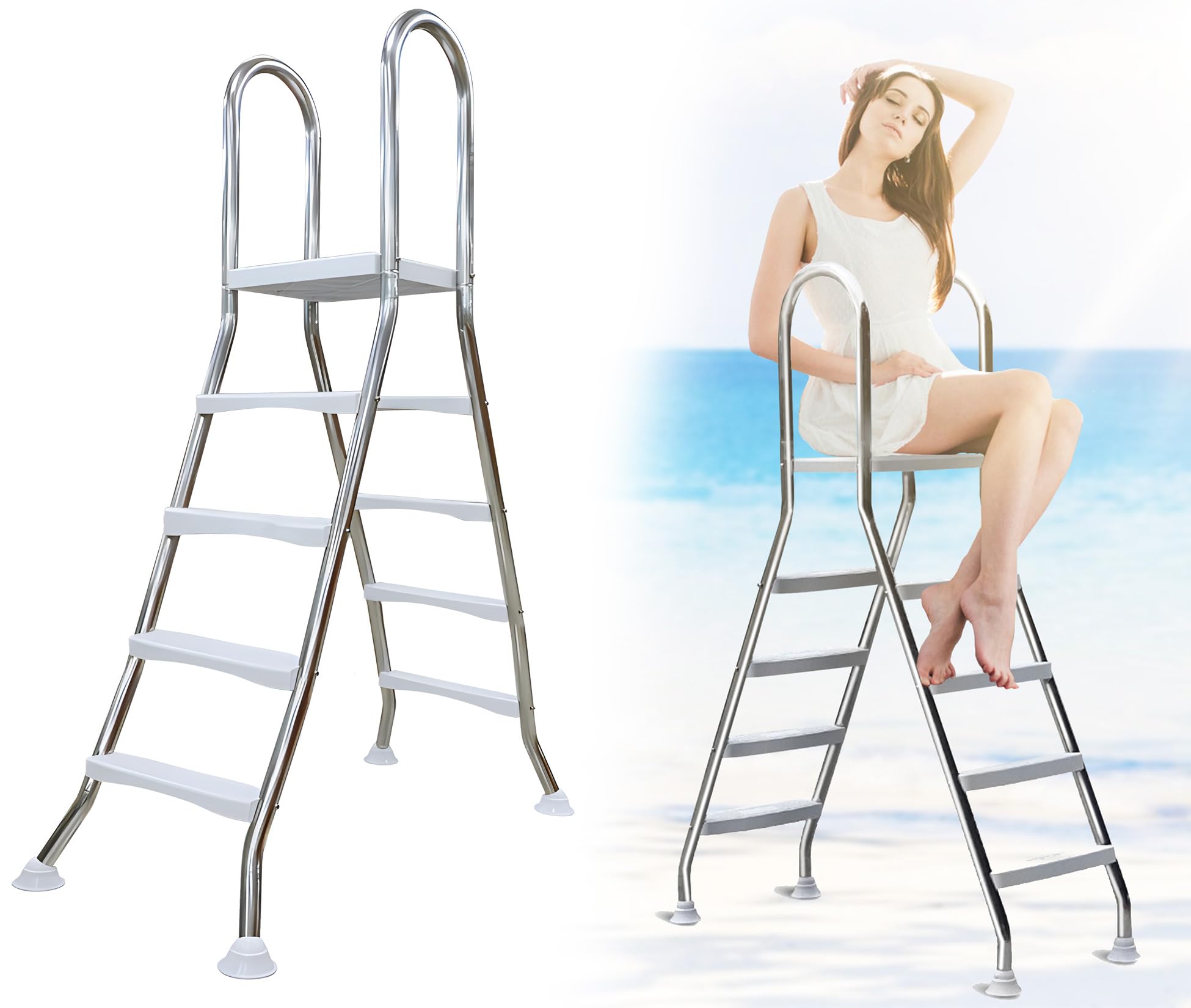 Scaletta per Piscina Fuori Terra, Scaletta in Acciaio Inox per Piscina Fuori Terra, Scaletta Scale per Piscina Fuori Terra, Scale per Piscina, Carico 250kg