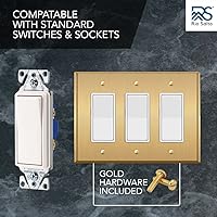 Vista 8 de Rio Salto BRASS Metal Gold Triple Rocker Light Switch Wall Plate or Outlet Cover Wall Plate Decorator Receptacle Wallplate Rocker Covers 3 Gang