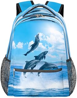 Mochilas escolares Dolphin para meninas, estudantes, resistente à água, mochila escolar de viagem com golfinho pulando para mulheres/homens, mochilas universitárias, Multi, Medium
