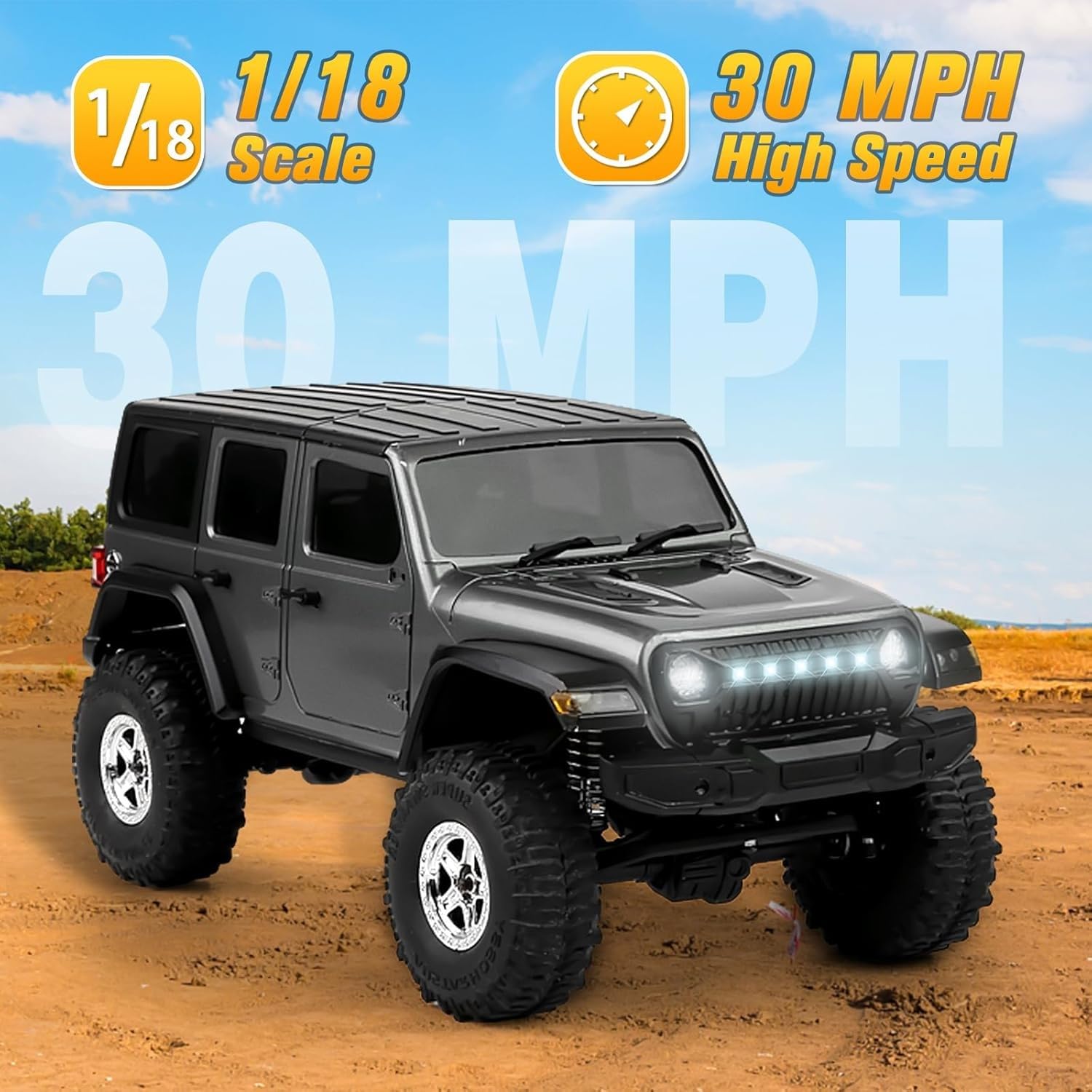 Ttrzlrb Camión Todoterreno RC Crawler 4x4 RTR 1/18 con Luces y Control Remoto, Luces de Marcha atrás, Motor de escobillas, ESC escobillado Impermeable, Todoterreno 4x4(Grey)