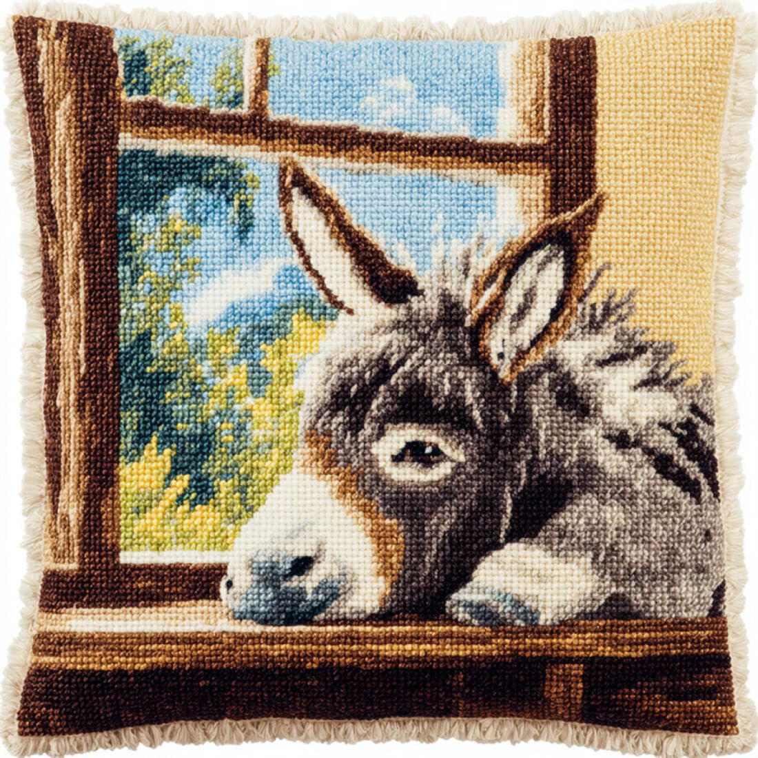 Kitquiver Animal Latch Hook Cushion Craft Kits Fantasy Donkey DIY Latch Hook Kits Pillow Needlepoint Cushion Kit for Home Décor Needlework Set for Adult Beginners 17x17In
