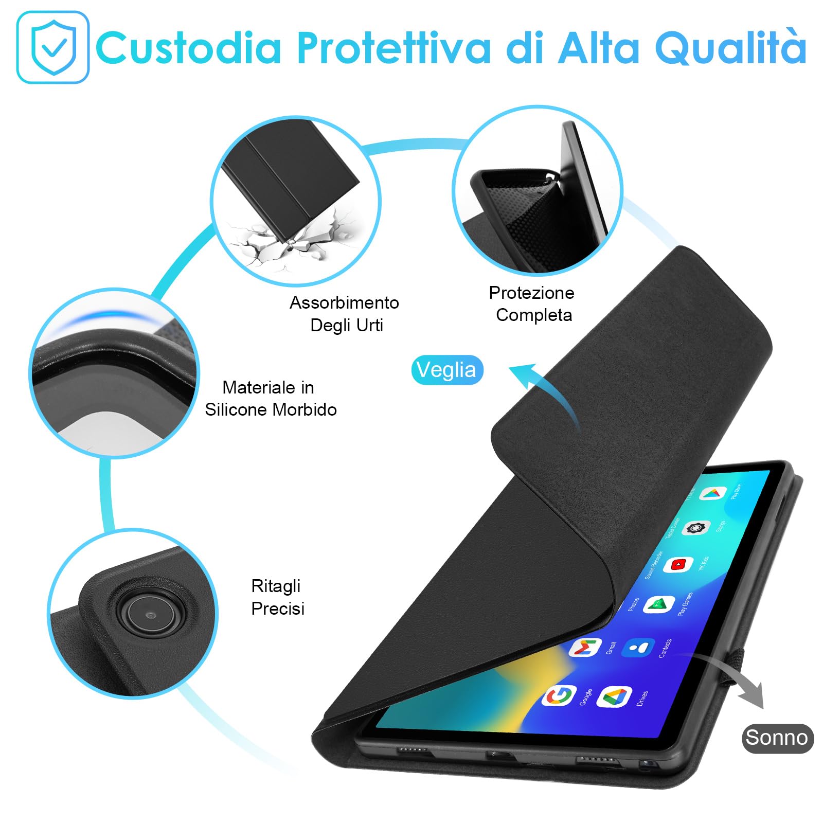 Custodia In Pelle Con Supporto Per Lenovo Tab M10 (1ª, 2ª, 3ª Gen) E M10 Plus – Con Stilo
