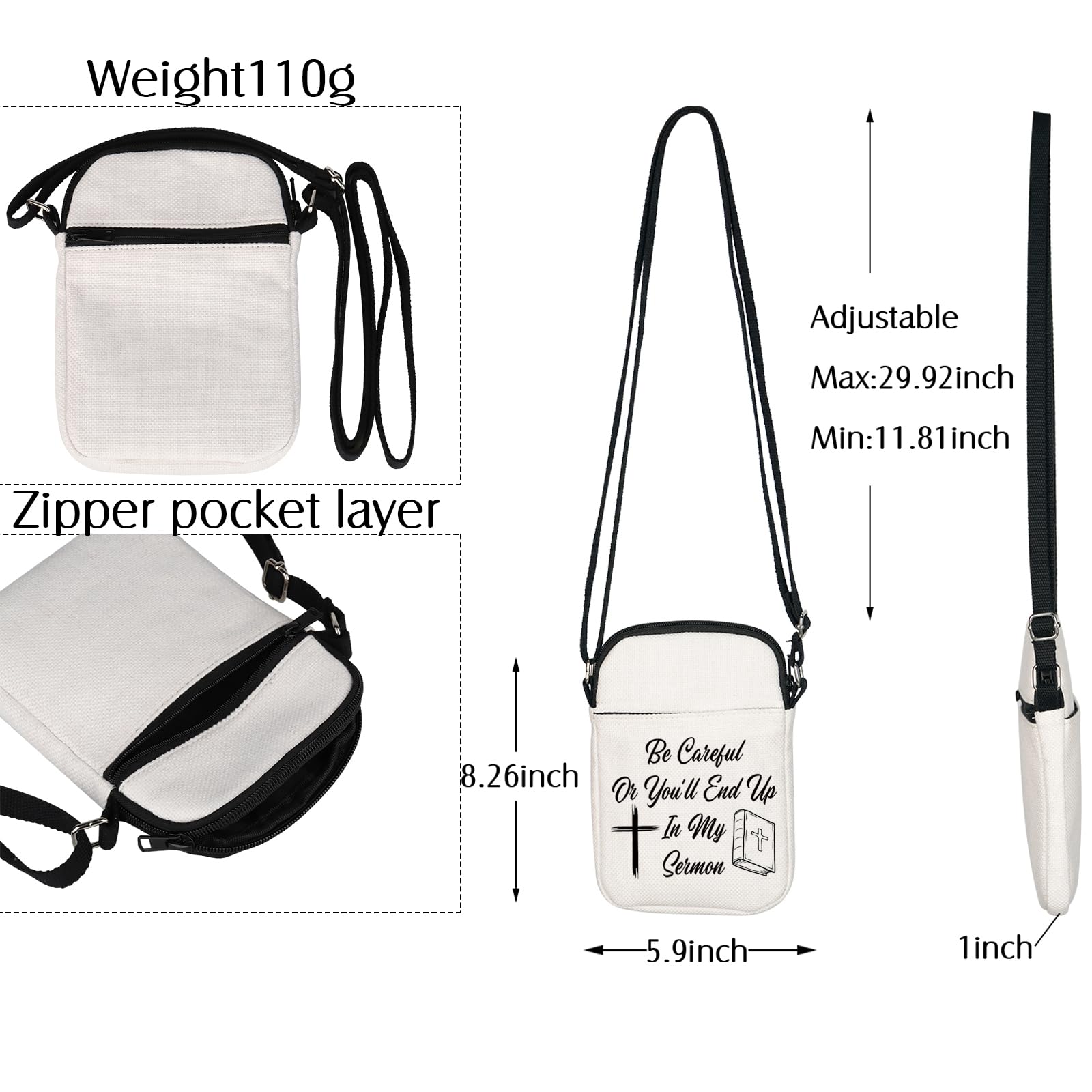 BNQL Pastor Crossbody Bag Pastor Gifts for Preachers Minister Gifts Be Careful Or You'll End Up In My Sermon Crossbody Purse