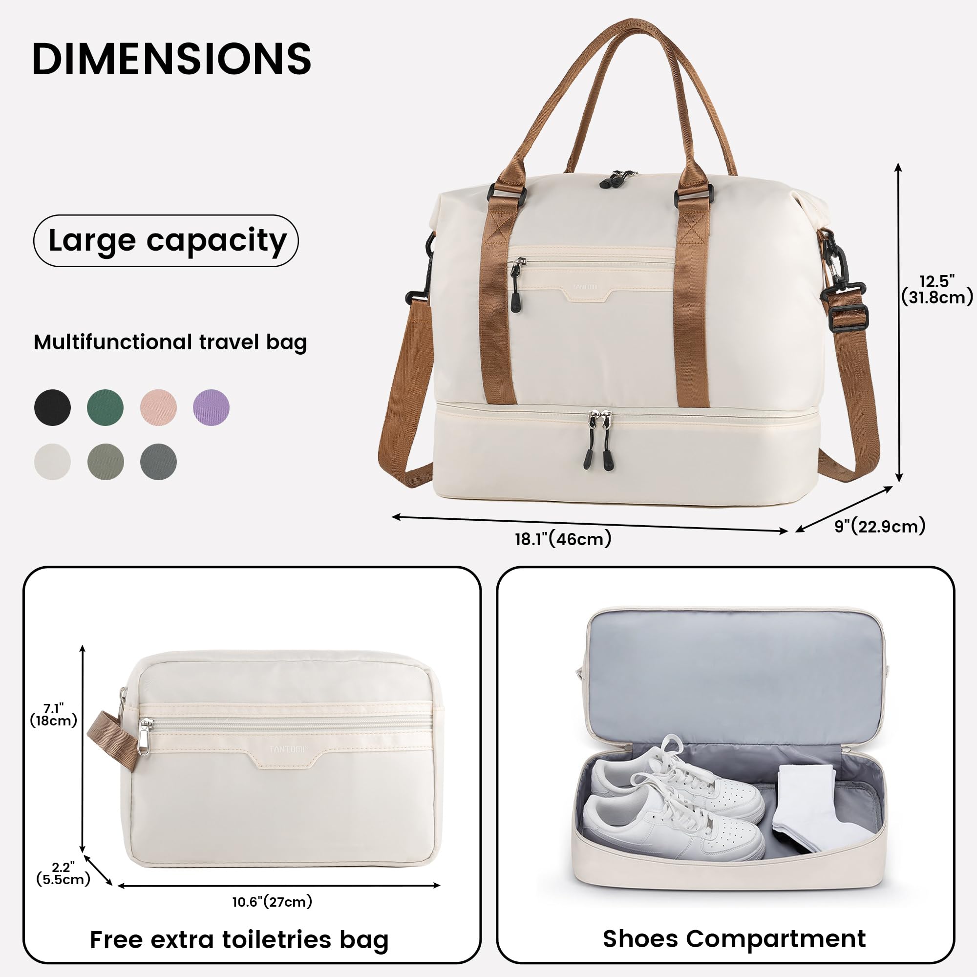 TANTOMI Borsa da viaggio, Bianco panna, Classico