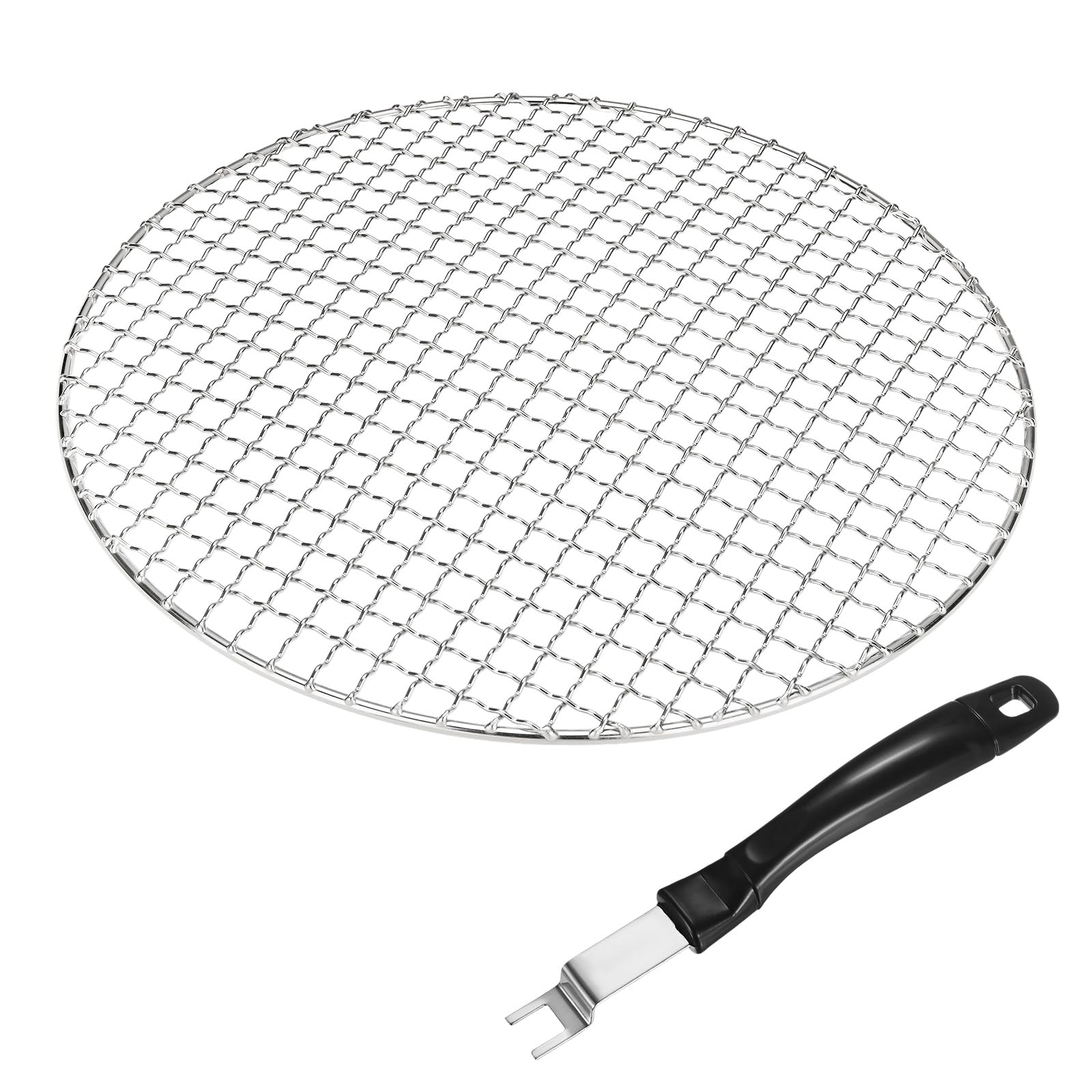 M METERXITY 2-Pack Cooling Rack, 12.2" Round 201 Stainless Steel Baking Rack with Grill Grate Lifter Gripper for Grilling/Cooking/Steaming/Baking, Cross Wire Grate Cooling Racks [Silver Tone]