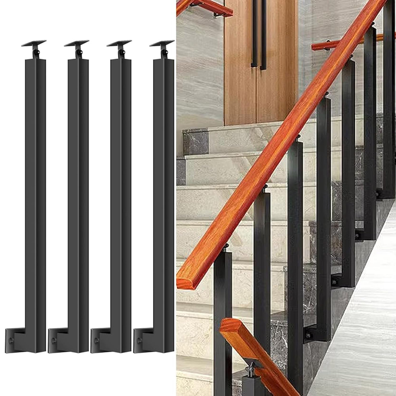 GLDYTVF 4 Pcs Side Mount Railing Column,Stair Railing,270° Adjustable Metal Railing Spindles,Stair Handrail,Square Stair Baluster Posts for Indoor Stairs(Size:95cm/37.4in)