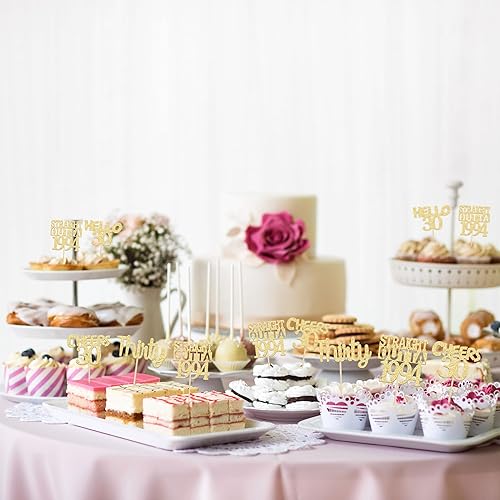 Miniatura 4 de Gyufise Paquete de 24 adornos para cupcakes de 30 cumpleaños de 30 años, 30 rectas de 1994, Hello 30, decoración de pasteles, decoraciones de