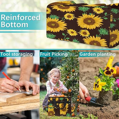 Miniatura 7 de Black Background Sunflowers Garden Tool Tote Bag for Women Men Gardening Tool Storage Bags with 10 Pockets Standable Garden Home Tool Kits Organizer