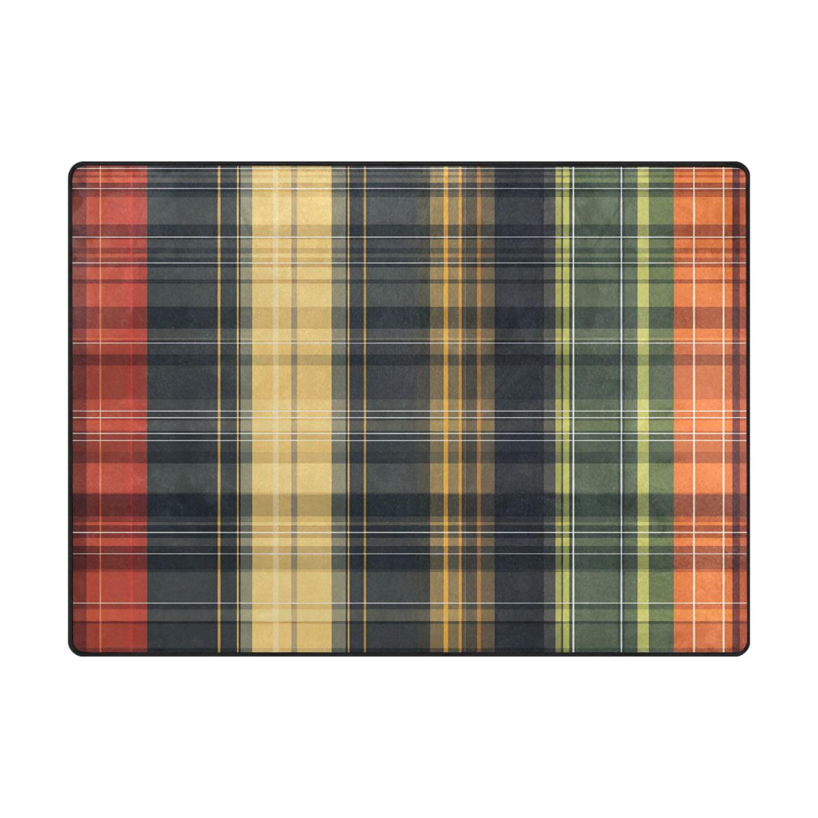 Tapis de sol contemporain grand format à motifs carreaux