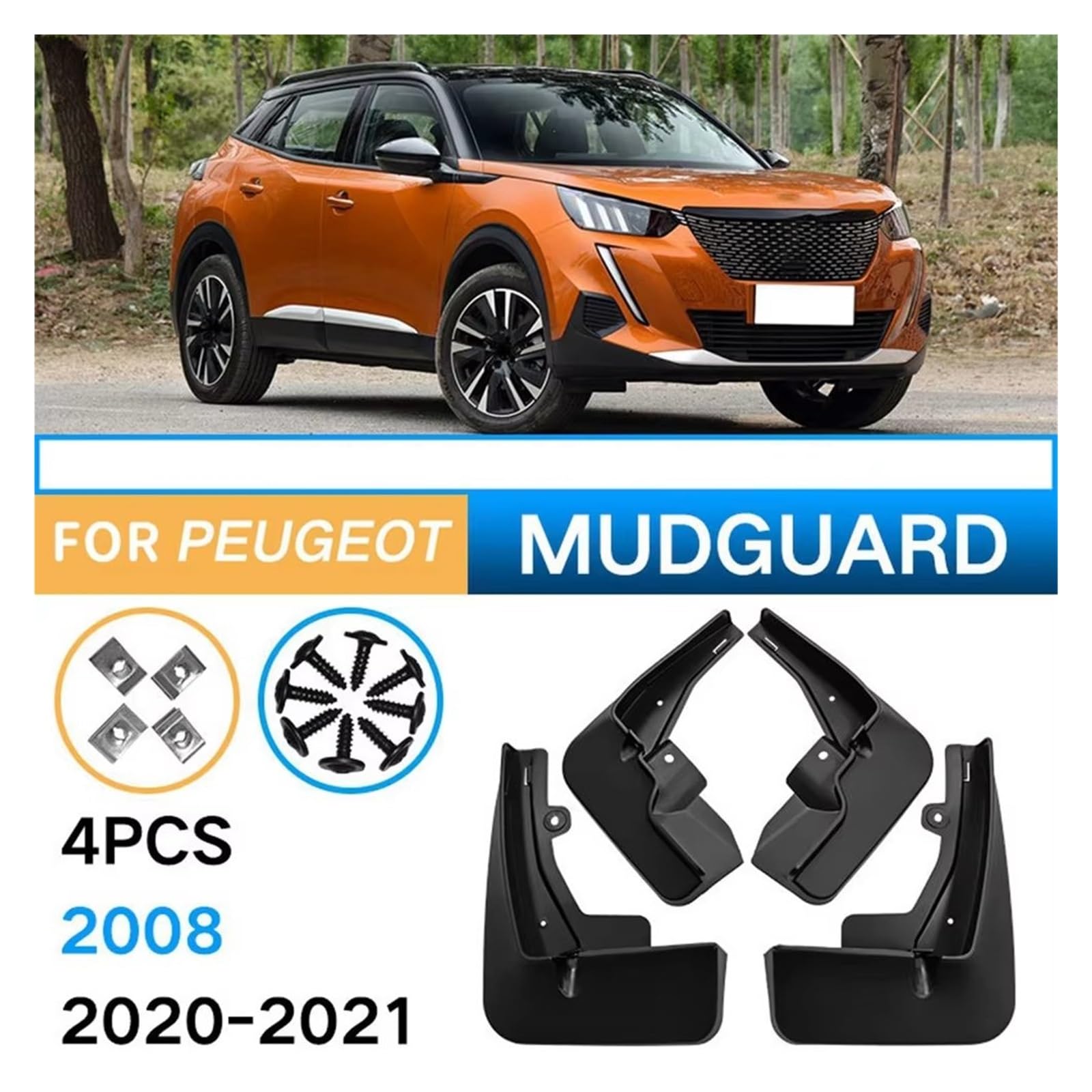 4 PZ Per Peugeot 2008 Plastica Nera Paraspruzzi Parafango - 11