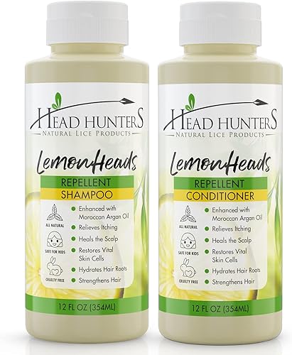Head Hunters Naturals Lemon Heads - Champú y acondicionador diario de piojos para niños y adultos, prevención natural y segura de piojos, 12 onzas