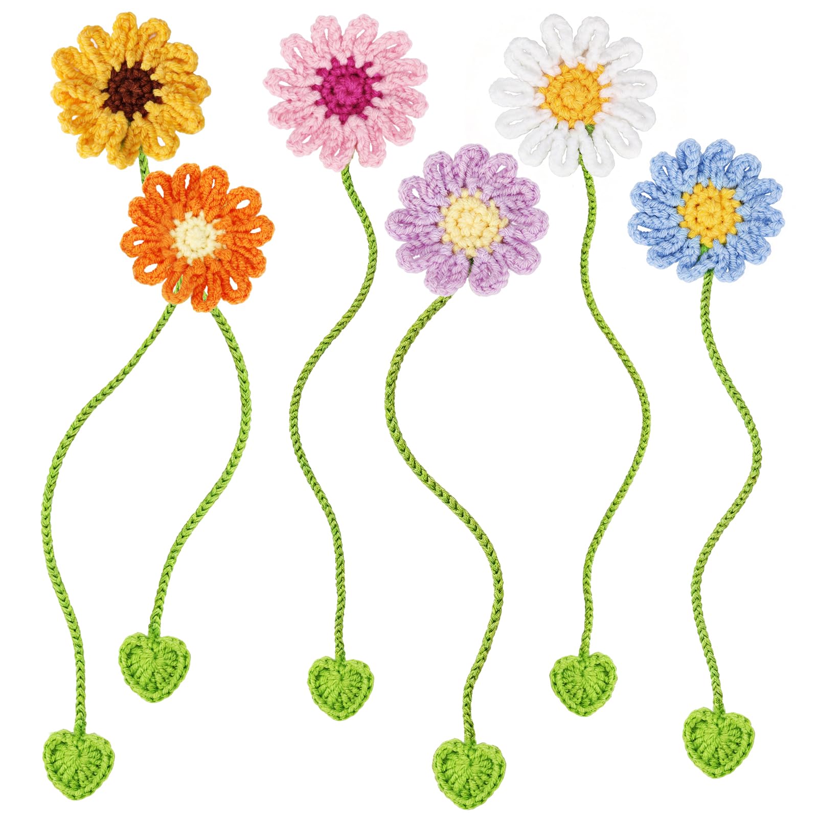 MWOOT 6 Pcs Flower Crochet Bookmarks, Daisy Sunflower Bookmarks for Women, Personalized Handmade Knitted Book Marker for Reading, Gifts for Book Lovers,Teacher, Students