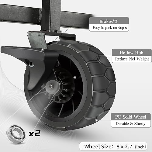 Miniatura 8 de Carro plegable de dos pisos con portón trasero, carro plegable resistente con ruedas grandes todo terreno, vagón de playa para camping, deportes,