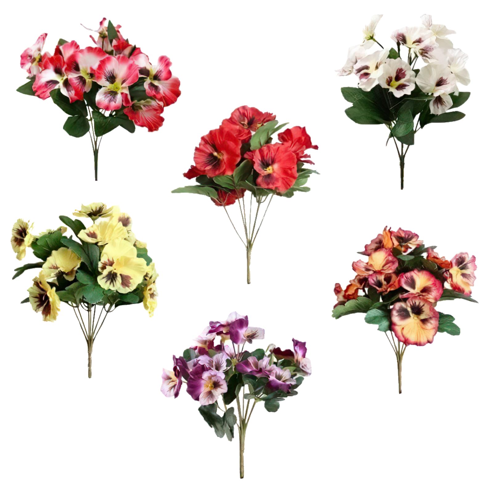 Artificial Flower Plants, 6 Bundles Fake Flowers for Outdoor and Indoor, Small Wild Flowers Decoration,Artificial Plastic Silk Bouquets,Fake Plants Pansy for Family Garden Porch Windows (six colors)