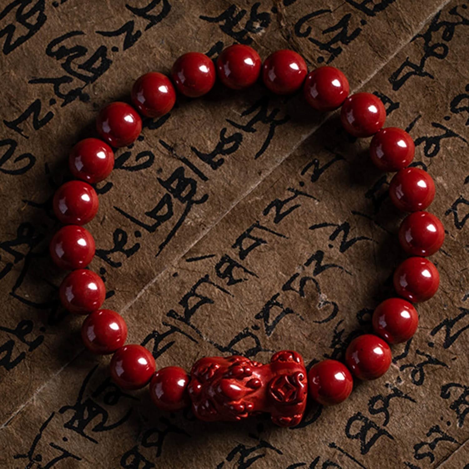 Feng Shui Amulet Natural Stone Cinnabar for Women Men 6/8mm Crystal Quartz Piyao Ward Spirits Talisman for Good Fortune,6mm
