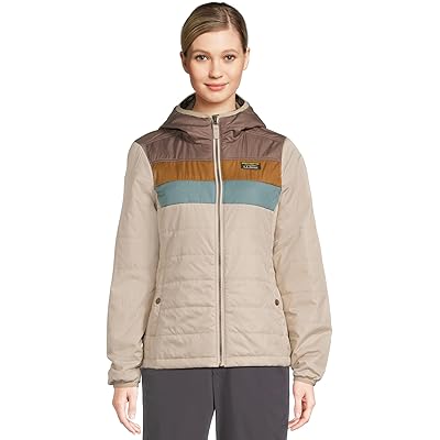 L.L.Bean Mountain Classic Hooded Puffer Color Block taupe brown/gray birch