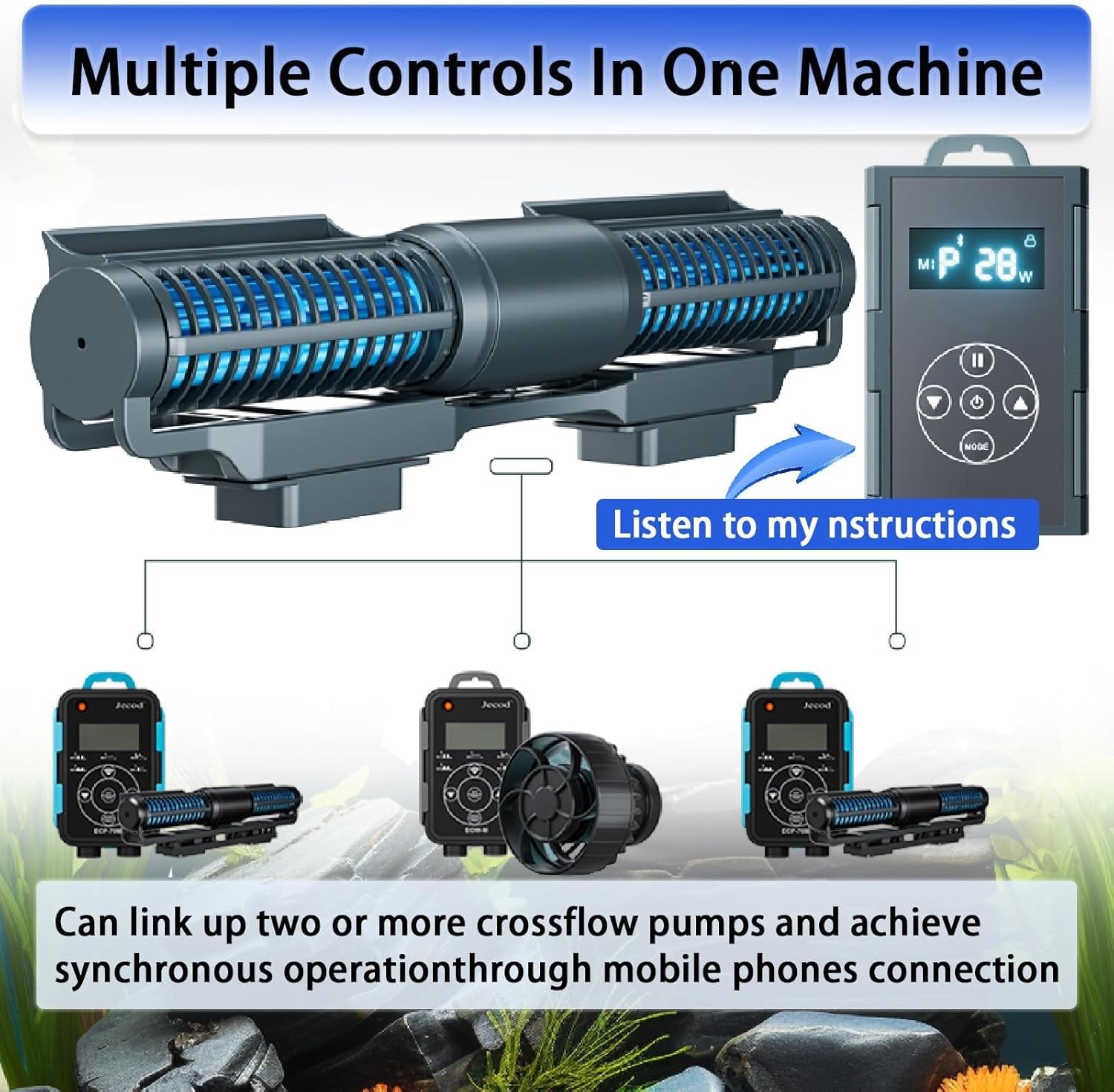 Aquarium Wave Maker, Magnetyczna głowica cyrkulacyjna wody, Regulowana pompa krzyżowa z kontrolerem wyświetlacza LCD, do akwarium słonowodnego i słodkowodnego(45W)