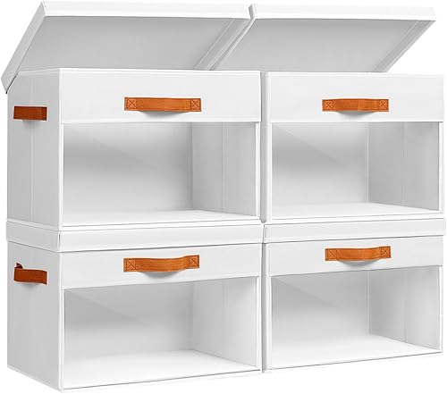 Miniatura 13 de Contenedores de Almacenamiento Grandes con Tapas - Paquete de 4 Organizadores Decorativos Plegables con Ventanas Transparentes y Asas, Organizadores