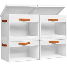 Homsorout Large Storage Bins with Lids - 4 Pack Foldable Decorative Organizers with Clear Windows & Handles, Cube Storage Organizers for Clothes, Blankets, Sweaters, Sheets, White