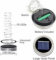 Vista 3 de Decorman Luces Solares para Tapas de Frascos Mason, Paquete de 6, 10 LED Luces de Cuerda Impermeables con Hadas Estrella Luciérnaga para Tapas