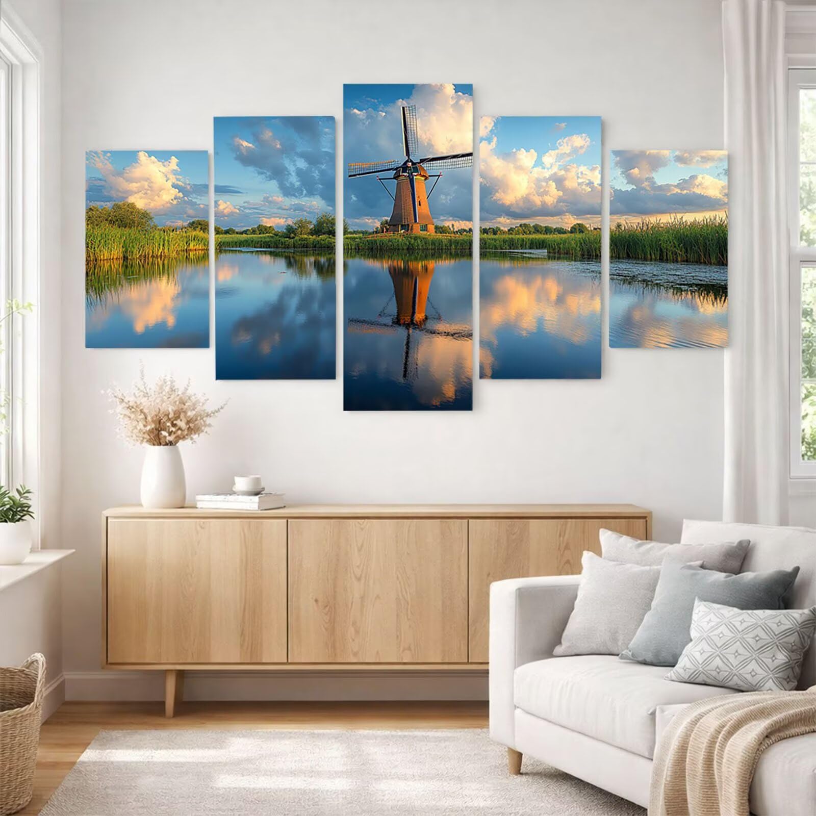 5 Pack Leuchtend Malen Nach Zahlen Erwachsene Windmühle YCBZ-4425 | DIY Set Erwachsene mit Pinselset Acrylfarben Set Fünf Leinwand zum Bemalen Wolke für Deko Wohnzimmer Geschenke für Frauen